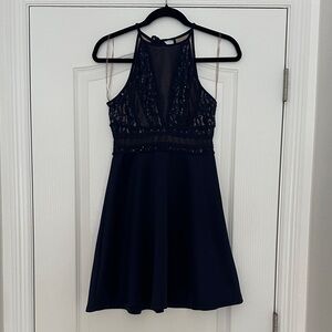 Francesca’s Navy Lace Halter Fit & Flare Dress